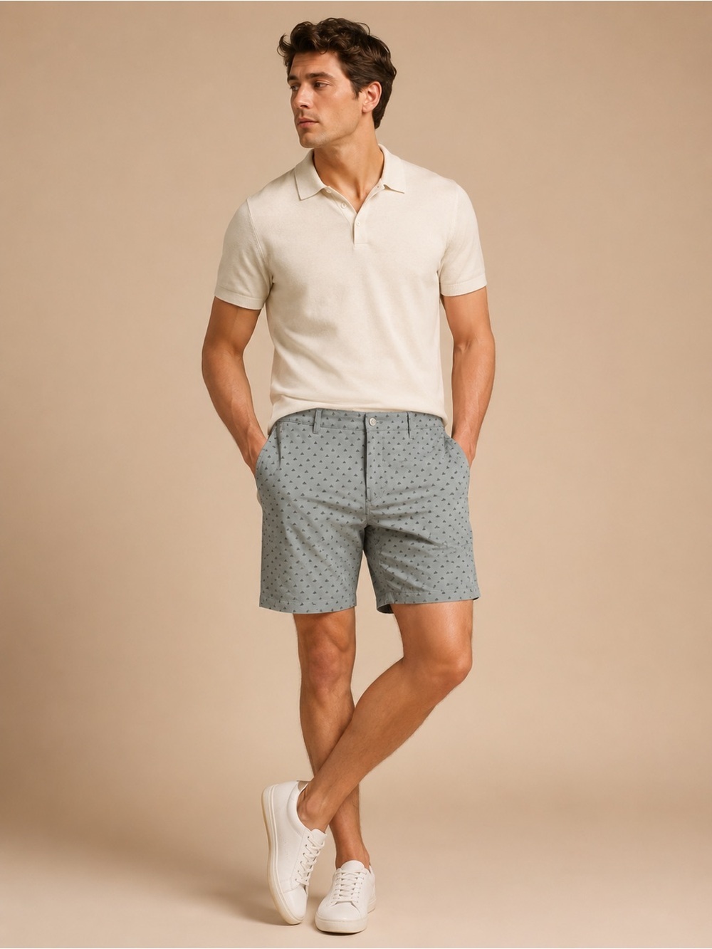 adidas Light Gray Patterned Flat Front Men's Shorts